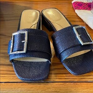 Talbots Navy Mules with Silver Buckle new